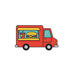 Mobile Meal: A vibrant food truck offers a tempting burger and drink, embodying quick, accessible dining on the go, a colorful beacon of culinary convenience.