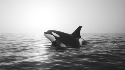 Obraz premium Orca whale leap misty ocean