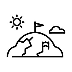 South Pole icon with sun and clouds against a hill  