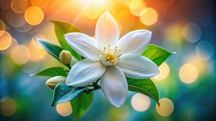 Naklejka premium Stunning jasmine flower portraits: breathtaking close-up photography showcasing exquisite botanical detail.