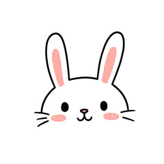 Obraz premium Cute cartoon bunny peeking with cheerful expression on white background 