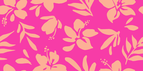 Hand drawn tropical flowers, seamless patterns with floral for fabric, textiles, clothing, packaging, cover, poster, interior decor, abstract natural backgrounds. Vector illustration. © Udomdech