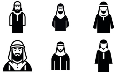 Arabian Silhouette Characters Set - Traditional Clothing, Headwear, and Cultural Icons