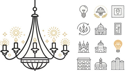 Chandelier icon design, Set of Chandelier vector design, Chandelier Illustration vector design