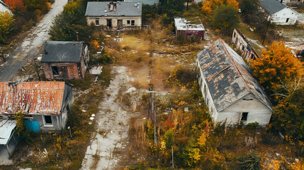 Economic risk in a ghost town analyzing abandoned places urban environment aerial view. Echoing Loss. Illustration