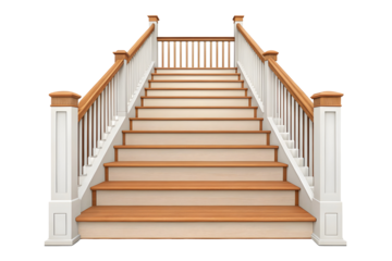 Wooden Staircase with White Risers and Railings.