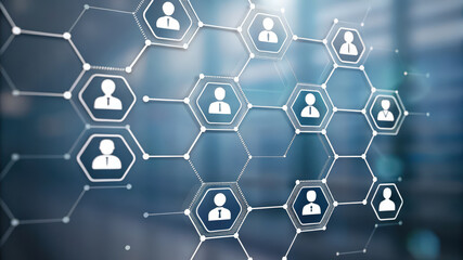 A digital network visualization featuring hexagonal nodes representing users, connected by lines, illustrating relationships and interactions in a modern interface.