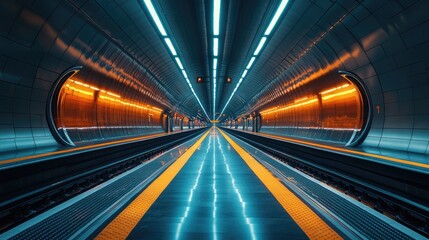 Fototapeta premium Interior view of a futuristic train station tunnel