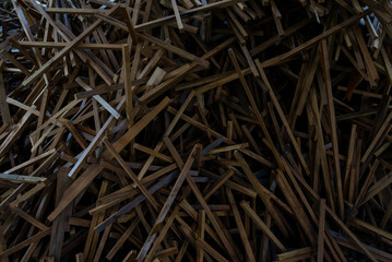 Pile of wood planks. Abstract background and texture for design.