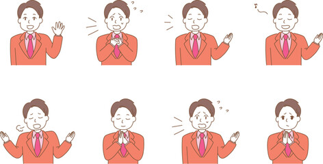 様々な行動をするスーツの若い男性のイラストセット