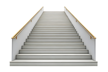 Wooden Staircase with White Risers and Railings.