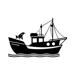 fishing boat icon, fishing boat silhouette vector illustration-simple silhouette illustration of fishing boat, perfect for fishing boat logos and icons