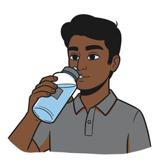 Hydration Break: A person takes a refreshing sip of water from a clear bottle, highlighting the importance of staying hydrated. 