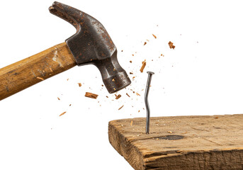 Isolated Hammer Impacting a Nail Bent in Wood