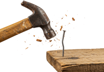 Isolated Hammer Impacting a Nail Bent in Wood