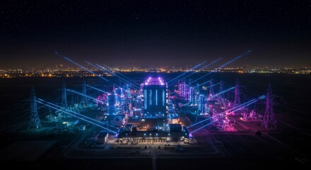 Obraz premium Illuminated power plant at night