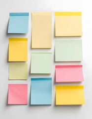 Colorful Sticky Notes in Various Shades on White Background