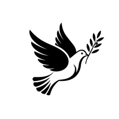 Obraz premium Soaring Dove of Peace: A stylized, elegant depiction of a dove in mid-flight, bearing an olive branch, symbolizing peace, hope, and serenity. The image evokes tranquility and optimism.