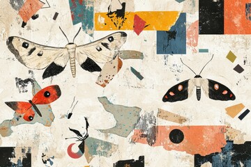 Fototapeta premium Abstract watercolor insect pattern with textured brush strokes, ideal for artistic and creative projects.