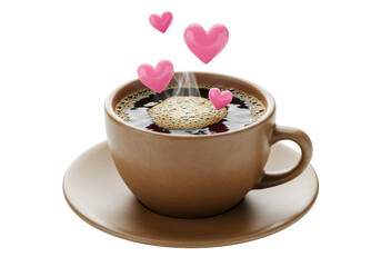 Isolated Warm Brown Coffee Cup with Bubbling Heart-Shaped Foam