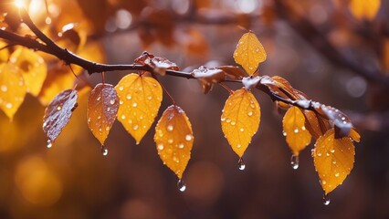 autumn leaves in the rain autumn leaves with water drops