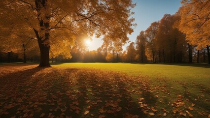 autumn in the park An autumn or fall nature scene in an autumnal park. The park is full of trees with different shades 