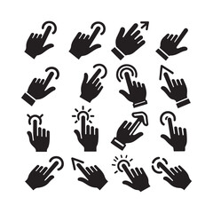 Silhouette Hand Click Icons Collection with Smart Edge and Smooth Path for UI Design