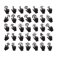 Flat Style Black Hand Cursor Vector Icons with Handmade Look and Adobe Friendly Paths
