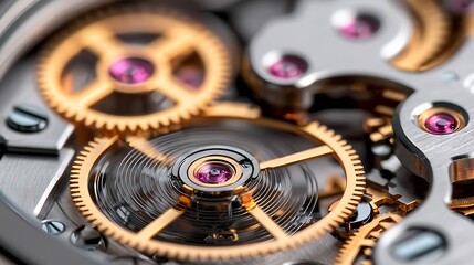 Close-Up of Intricate Watch Mechanism with Gears and Jewels