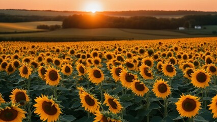 sunflower field at sunset sunflowers in a field at sunset