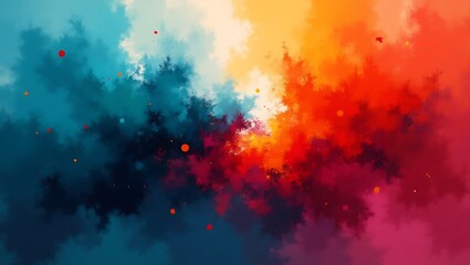 Fototapeta premium Vibrant abstract art swirling blues fiery oranges and crimson hues blend in a dynamic digital