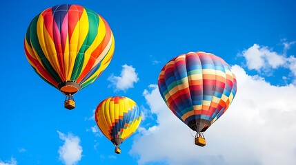 Naklejka premium Colorful Hot Air Balloons Floating in a Bright Blue Sky