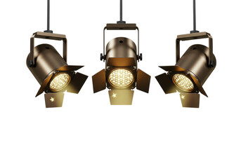 Isolated Trio of Vintage Stage Lights Suspended from Above