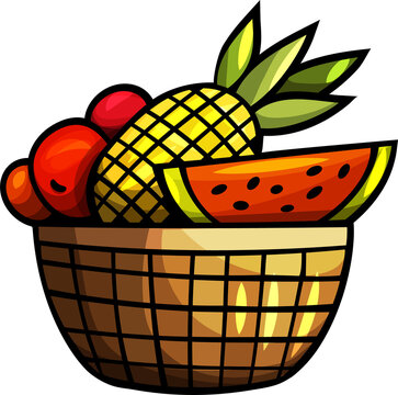 Doodle cartoon funny fruit basket