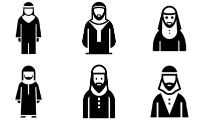 Vector Illustration of Diverse Muslim Men in Traditional Attire
