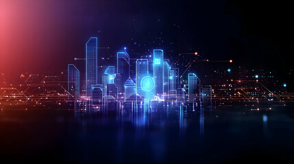 Naklejka premium Futuristic Neon Cityscape At Night