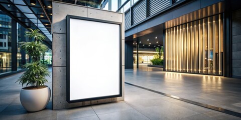 Surreal empty white sign, sleek black frame. Ideal interior display, lightbox, information board mockup.