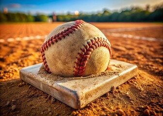 Close-up of Baseball Base, Infielder's Perspective, Worn Leather, Dusty Diamond