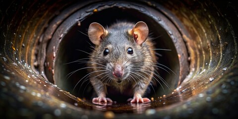 Close-up of Rat in Sewer Pipe - Gritty Urban Landscape Photography
