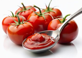 Close-up of Ripe Tomatoes and Ketchup, High-Detail Stock Photo