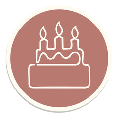 Minimalist one-line icon of a birthday cake with a single candle on top, created with a single continuous stroke. It’s simple, festive, and perfect for celebration-related designs.