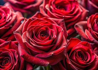 Close-up Red Roses, Detailed Petals, Vibrant Flower Photography