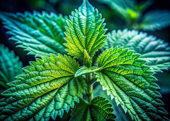 Close-Up Stinging Nettle, Urtica Dioica, Botanical Detail, Macro Photography