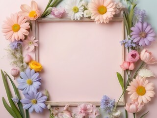 Beautiful Flower Border Frame Background with Blank Center Space for Text