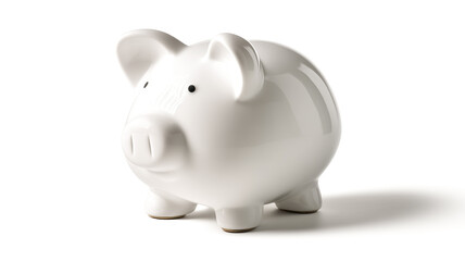 Obraz premium This image features a glossy, white piggy bank standing against a bright white background, casting a subtle shadow, symbolizing saving.