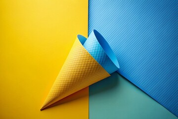 Colorful Blue & Yellow Paper Cone Rollup Background for Fashion Photography - 3D Render