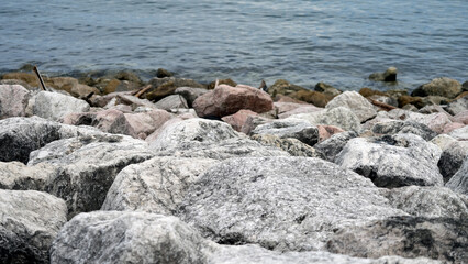 Natural stones on the beach in the morning