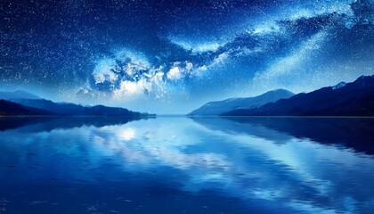 Fototapeta premium 星空と雪山が映る神秘的な青い湖5