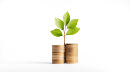 Coins and Plant on Transparent Background