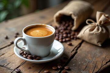 Coffee Still Life: Cappuccino and Beans